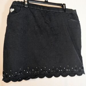 Dream Jeannes by Quacker Factory Skort Scalloped Hem Black Gems XL Bedazzled